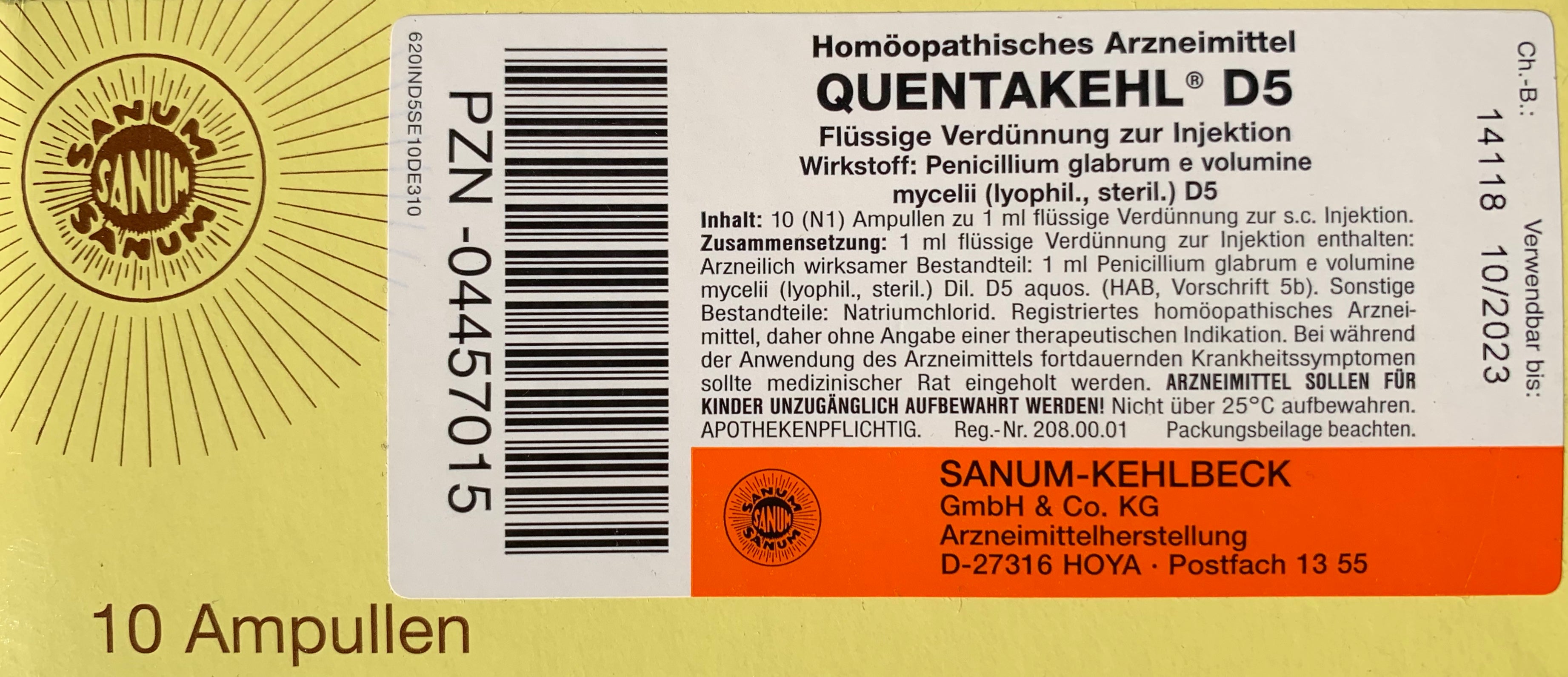 Sanum Quentakehl D5 10 ampoules 1,1 ml